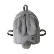 Nevenka Women Cute Rabbit Ears Backpack Fluffy School Bag Satchel-Grey
