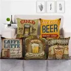 Beer Party Cushion Cover Retro Style Beer Wine Print Pillowcase Pillow Cover
