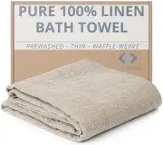 Pure 100% Linen Bath Towel - Stone-Washed 30 x 60 inch Soft Lightweight Trave...