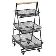 Boxsweden 85cm Mesh 3 Tier Storage Trolley Organiser/Shelf Rack w/Wheels Black