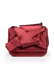 Burgundy Satin Knot Detail Chain Bag