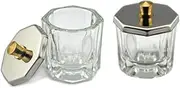 ConStore 2PCS Glass Crystal Dappen Dish with Lid Mini Bowl Cups Nail Art Tools Clear Nail Art Equipment for Mixing Liquid Powder