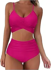 [Generic] Swimsuit Romper for Women Sexy Push Up Two Piece Swimsuits Vintage Swimsuit Two Piece Retro Ruched High Waist Print Bikini Set Plus Size Swimming Suits for Women Two Piece