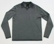 $175 NEW Robert Barakett GRAY Knit WOOL Men X-LARGE XL Open Collar Polo Sweater