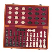 Magnetic Wooden Chess Set & Checkers Board Game - 15" Folding Chess Board,