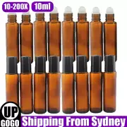 10-200X 10ml Amber THICK Glass Roller Bottle Roll On Ball Essential Oils Perfum