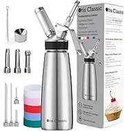 Otis Classic 304 Stainless Steel Whipped Cream Dispenser, 500ml w/ 3 Decorating Nozzles 4 Injector Tips and 6 Colored Grips - Commercial Grade Quality Made of Food Grade Stainless Steel for Home Chef