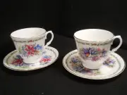 Royale Garden Tiger Lily/Lilies ~Blue Crocus Footed Teacup and Saucer- Set of 2