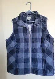 CJ Banks Vest XL Blue Quilted Plaid Full Zip Whimsy Light Wgt NEW