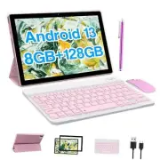 2024 Newest Android 13 Tablet with Keyboard 10 Inch 2 in 1 8GB+128GB Pink