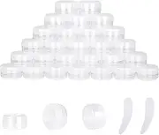 25PCS 10 Gram Sample Containers, 10ml Empty Jars with Lids, Small Cosmetic Containers, Mini Sample Jars with 2PCS Mini Spatulas for Make Up, Oils, Lotion, Powder, Paint, Jewelry, Lip Balms(Clear Lid)