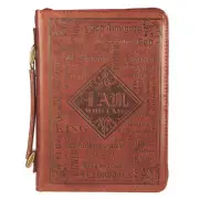 Durable Large Brown Bible Cover Faux Leather with Scripture and Zipper Closure