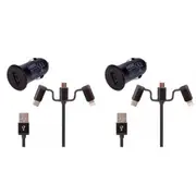 2x Laser 2.4A USB Car Charger w/ 3in1 Charging Cable 50cm For iPhone/Samsung BLK