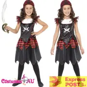 Pirate Skull Crossbones Caribbean Kids Girl Costume Gothic Fancy Dress Book Week
