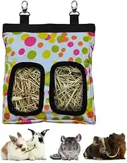 RIOUSSI Guinea Pig Hay Feeder, Hanging Rabbit Hay Feeder Bag for Guinea Pigs Bunnies Chinchillas. M, Colorful Dots