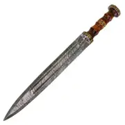 Handmade Damascus Steel Double Edge Roman Gladius Sword, Fixed Blade With Sheath