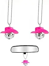 2PCS Disco Ball Car Accessories, Bling Cowboy Hat Hanging Ornament, Mirror Decor Ball for Home Decoration (Pink)