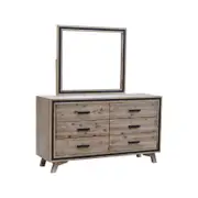 Dresser with 6 Storage Drawers in Solid Acacia With Mirror in Silver Brush Colour