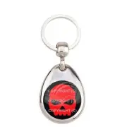 Premium Teardrop Chrome Die Cast Metal Keychain Ring Fob - SKELETON RED SKULL