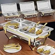 Chafing Dishes for Buffet 4 Pack, 9QT [Elegant Gold and Silver Colors] Stainless Steel Chafing Dish Buffet Set