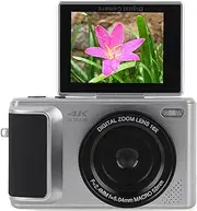 Asixxsix 4K Digital Camera for Photography, 16x Zoom Anti Shake Auto Focus 64MP Vlogging Camera with 2.8" 180° Flip Screen, Compact Camera for Selfie Photo Video (Silver)