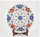 12" antique white Marble side Coffee Table Top pietra dura round Inlay lapis k19