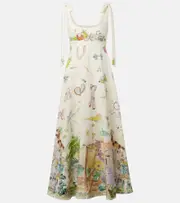 [Alemais] Alémais Anouk printed linen midi dress UK 8 white