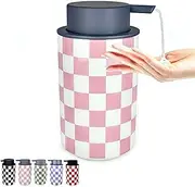 Hand Soap Dispenser, Pink Soap Dispenser for Bathroom,Kitchen, Cute Modern Girly Liquid Soap Refills Bottle for Kitchens Bathrooms Countertop- Checkered Pink Soapdispenser for Women Girls