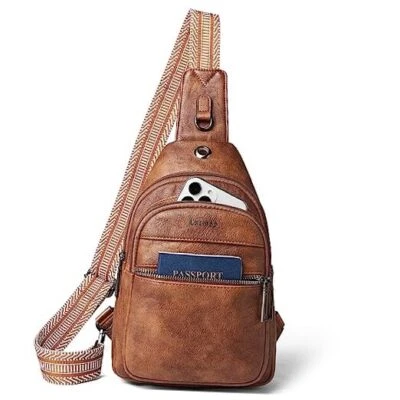 7L Sling Bag For Women Men Crossbody Shoulder Tote Blet Bags Backpack Brown