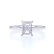 White Gold Diamond Semi-Mount Hidden Halo Engagement Ring 14k 8x6mm Emerald Cut