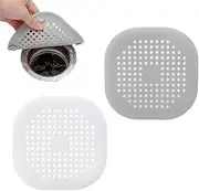 2 PCS Silicone Drain Protector, Sink Strainer Protector with Sucker, Shower Drain Covers, Hair Catcher for Bathroom, Kitchen, Bathtub, Shower Drain, Sink (White & Grey)
