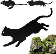 Cat Silhouette Garden Stake | 3X Cat Silhouette Stake Statues | Chasing Mice Design Metal Art Decorations for Lawn Yard Patio Path