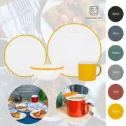 Enamel Dinnerware Set Outdoor Dinner Plates Picnic Bowls Camping Mug Cups 16pc