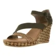 Toms NWT Clarissa check olive wedge Heels size 9 canvas