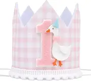 One Silly Goose 1st Birthday Crown Hat - Pink Gingham Goose Birthday Crown, Silly Little Goose First Birthday Decor, One Silly Goose Crown for 1st Birthday Girls, Silly Goose Photo Props Cake Smash