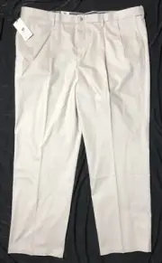 New Mens Dockers Signature Lux Cotton Khaki Pants 44 x 31-32 Tan Pleated NWT