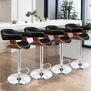 [ALFORDSON] 4 Pcs Bar Stool Adjustable Kitchen Stool Joan Swivel Counter Barstool Dining Chair in 61-82cm Seat Height with Floor Protector for Home Bar Dining Room Black