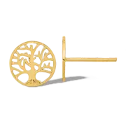 14K Solid Yellow Gold Round Tree of Life Stud Earrings