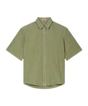 'KENZO Coast Lines' short sleeve shirt in cotton linen L,M sage green