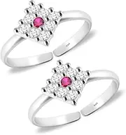 [Tongari] Graceful White Multi CZ Adorned Silver Toe Rings in Pure 92.5 Sterling Silver for Women, Adjustable, Non-Precious Metal, No Gemstone