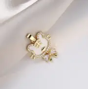 Gold Titanium Bow Tiger Shell Pave CZ Pendant Chain Necklace