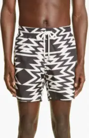 Moncler Men's Printed Nylon Swim Trunks White Black Size XL NEW