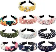 10 Pack Women Boho Headbands, Twisted Knotted Wide Non Slip Turban, Floral Printed African Hair Bands, Elastic Criss Cross Head Wraps Bows Hair Accessories for Women Girls Daily Festival Gifts