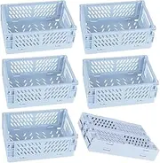 6 Pack Mini Foldable Storage Basket for Desk Organizers, Plastic Storage Bin Organizer Stackable Crates for Shelf Home Kitchen, Stacking Baskets for Bathroom Box, Collapsible Storage Baskets (BL)