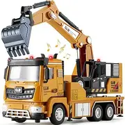 Construction Excavator Toy for Boys - 1:40 Alloy Realistic Excavator Pull Back Truck with Lights and Sound, Perfect Birthday for Kids Ages 3-8