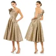 MAC DUGGAL ONE SHOULDER BOW MIDI DRESS Style #67906