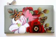 ANUSCHKA DREAMY BLOSSOMS HAND-PAINTED LEATHER TWO-FOLD WALLET WITH RFID- NWT