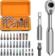 AMIR 42 in 1 Screwdriver Set, Ratchet Torque Wrench Magnetic Drive Set, Ratchet Screwdriver Socket with Flexible Shaft Extension Rod, Portable Socket Wrench Set for Home Funiture Computer Bicycle
