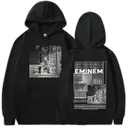 90s Rapper Eminem Graphic Hoodie Male Hip Hop Rock Retro Sweatshirt Men Women Fleece Loose Oversized Hoodies Gothic Streetwear Black M