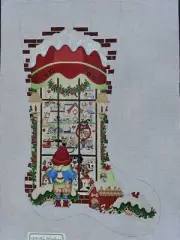 Strictly Christmas Hand Painted Needlepoint Canvas Stocking Doggy In The Window